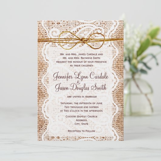 Invitations rustiques de mariage de dentelle de (Debout devant)