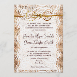 Invitations rustiques de mariage de dentelle de