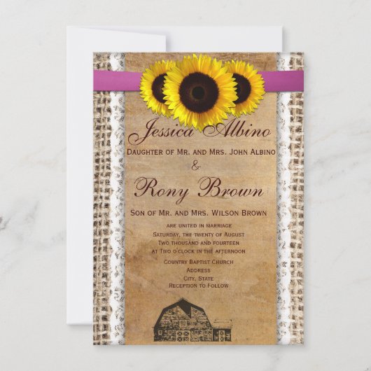 Invitations rustiques de mariage de dentelle de (Devant)