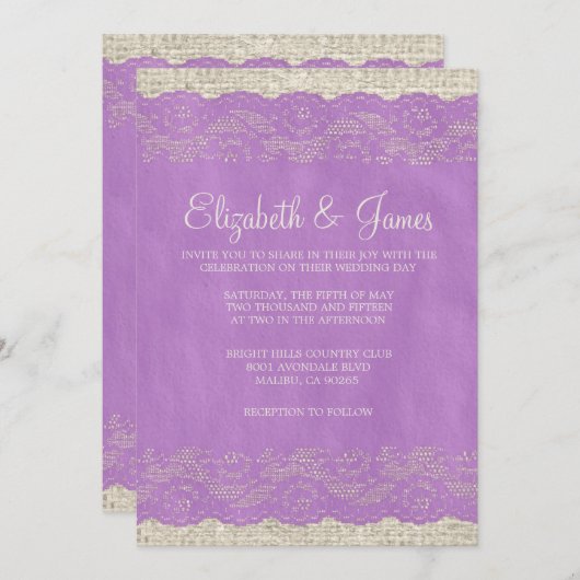 Invitations rustiques de mariage de dentelle de (Devant / Derrière)