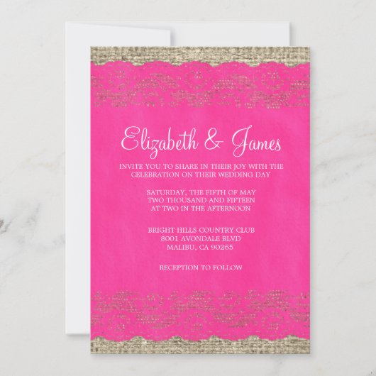 Invitations rustiques de mariage de dentelle de (Devant)