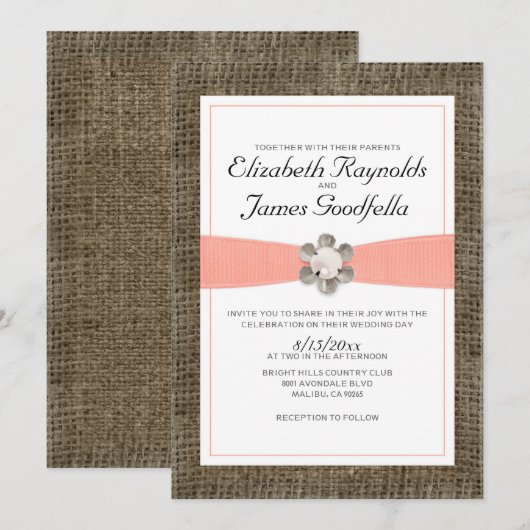 Invitations rustiques de mariage de dentelle et de (Devant / Derrière)