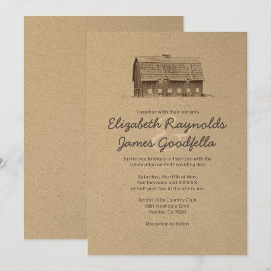 Invitations rustiques de mariage de ferme (Devant / Derrière)