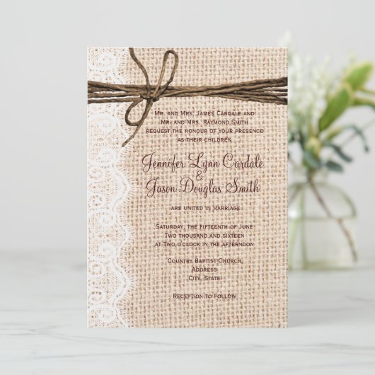 Invitations rustiques de mariage de ficelle de (Debout devant)