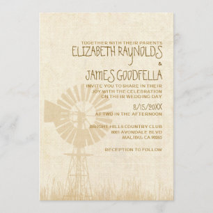 Invitations rustiques de mariage de moulin à vent