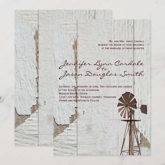 Invitations rustiques de mariage de moulin à vent (Devant / Derrière)
