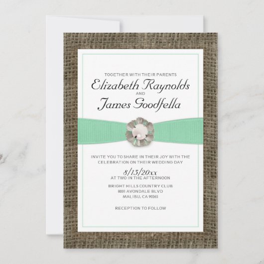 Invitations rustiques de mariage de perle (Devant)