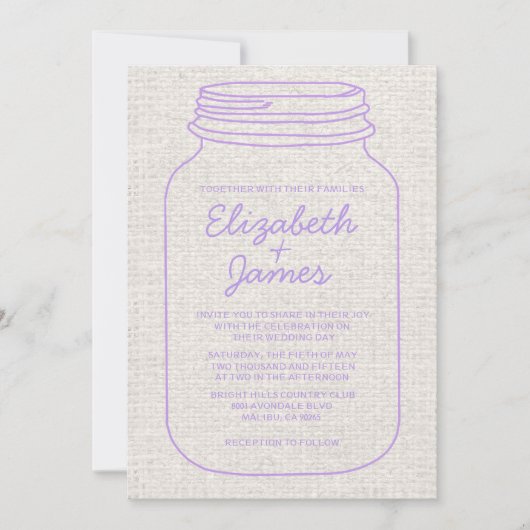 Invitations rustiques de mariage de pot de maçon (Devant)