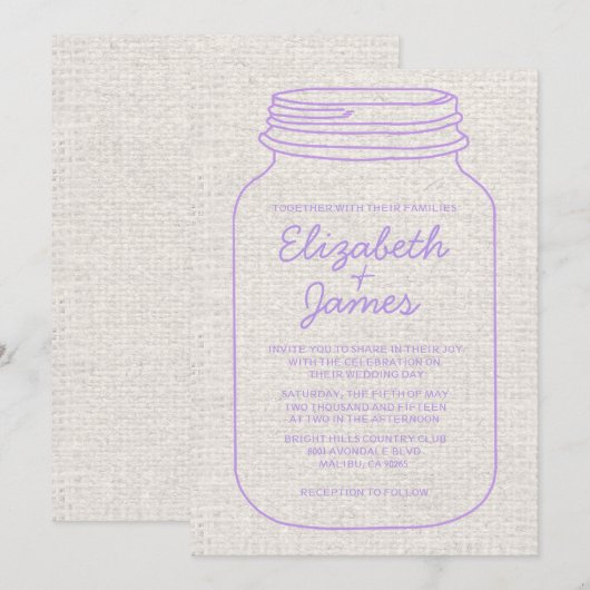 Invitations rustiques de mariage de pot de maçon (Devant / Derrière)