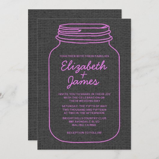 Invitations rustiques de mariage de pot de maçon (Devant / Derrière)