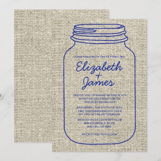 Invitations rustiques de mariage de pot de maçon (Devant / Derrière)