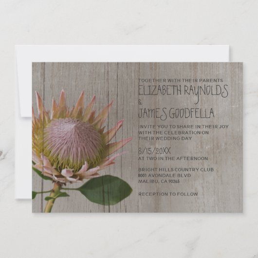 Invitations rustiques de mariage de Protea (Devant)