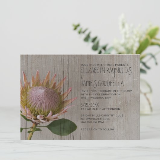 Invitations rustiques de mariage de Protea (Debout devant)