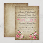 Invitations rustiques de mariage de roses roses (Devant / Derrière)