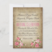 Invitations rustiques de mariage de roses roses (Devant)