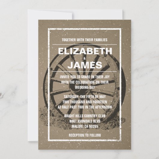 Invitations rustiques de mariage de roues (Devant)