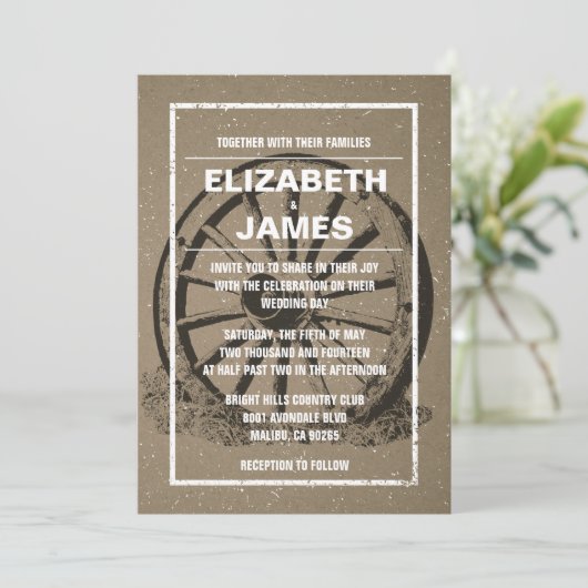 Invitations rustiques de mariage de roues (Debout devant)