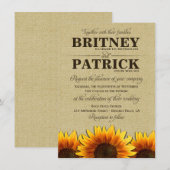 Invitations rustiques de mariage de toile de jute (Devant / Derrière)