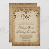 Invitations rustiques de mariage de toile de jute (Devant / Derrière)