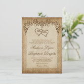 Invitations rustiques de mariage de toile de jute (Debout devant)