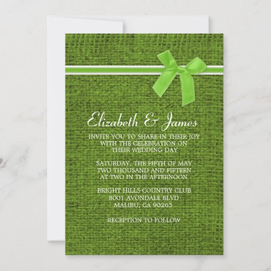 Invitations rustiques de mariage de toile de jute (Devant)