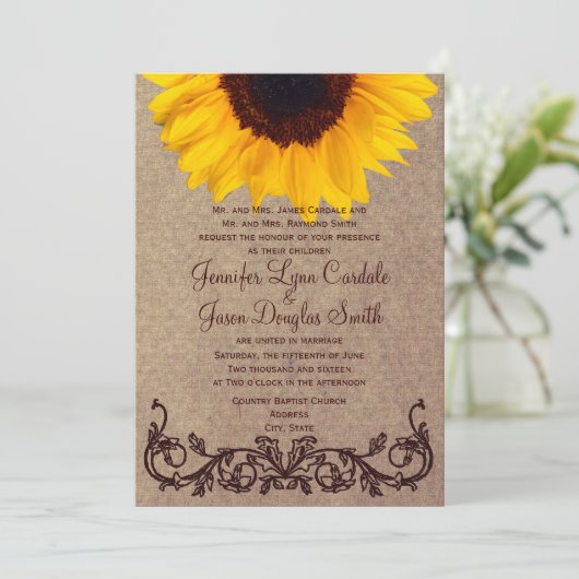Invitations rustiques de mariage de tournesol de (Debout devant)