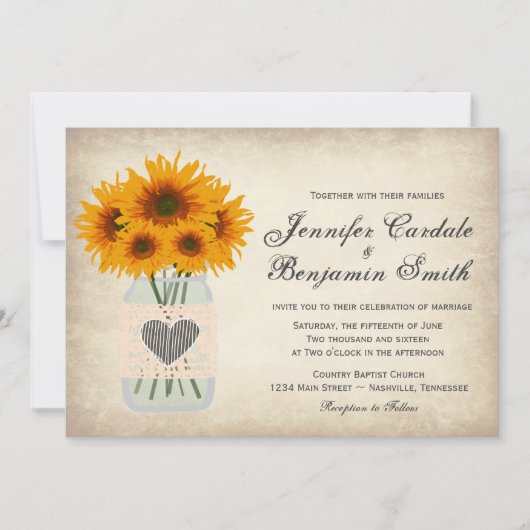 Invitations rustiques de mariage de tournesol de (Devant)