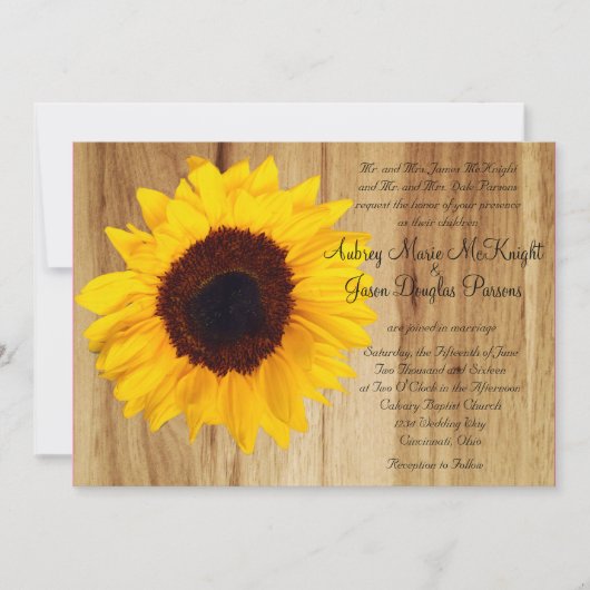 Invitations rustiques de mariage de tournesol de (Devant)