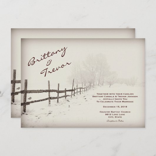 Invitations rustiques de mariage d'hiver de (Devant / Derrière)