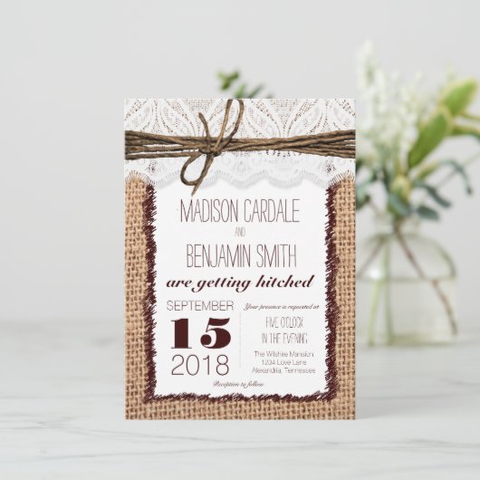 Invitations rustiques de mariage d'impression de (Debout devant)