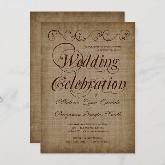 Invitations rustiques de papier vintages de (Devant / Derrière)