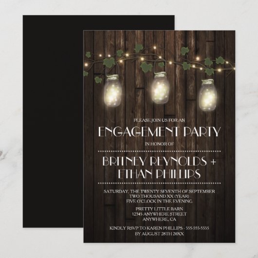 Invitations rustiques de partie de fiançailles de (Devant / Derrière)