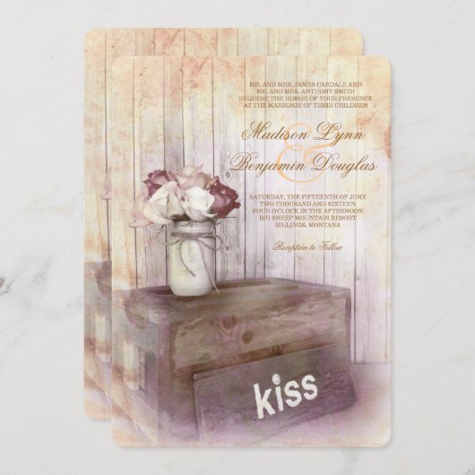 Invitations rustiques en bois de mariage (Devant / Derrière)