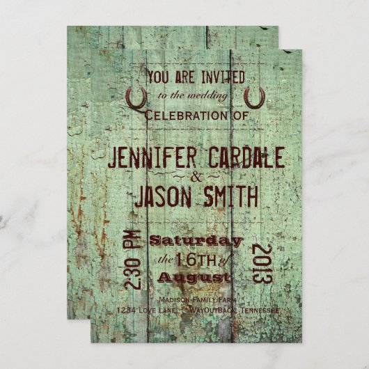 Invitations rustiques en bois de mariage de grange (Devant / Derrière)