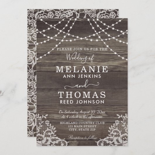 Invitations rustiques en bois et de mariage de (Devant / Derrière)