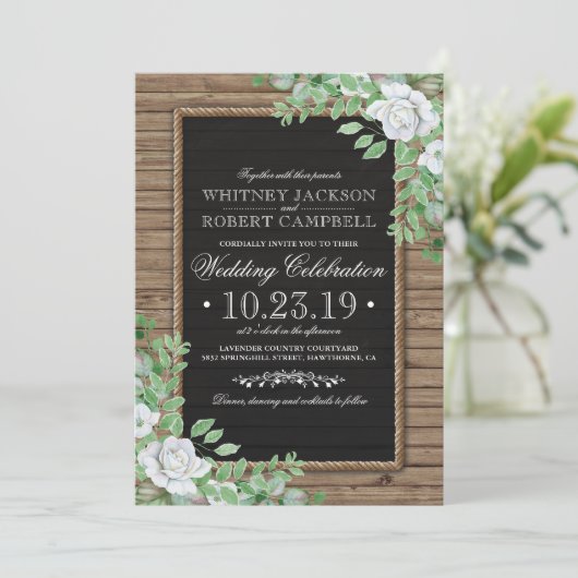 Invitations rustiques en bois | Mariage de verdure (Debout devant)