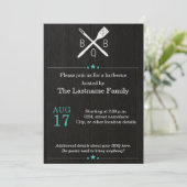 Invitations rustiques et modernes de BBQ dans Teal (Debout devant)