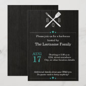 Invitations rustiques et modernes de BBQ dans Teal (Devant / Derrière)