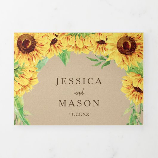Invitations Rustiques Mariage Tournesol Tri-Fold (Page de couverture)