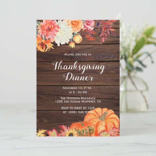 Invitations Rustiques Orange Citrouille Thanksgivi (Debout devant)