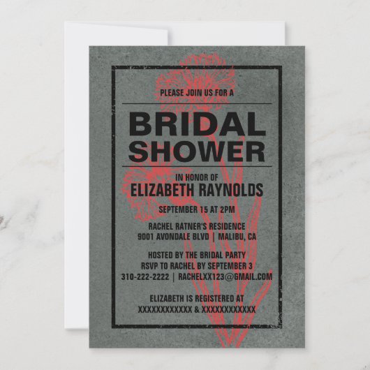 Invitations Rustiques Red & Black Bridal Showback (Devant)