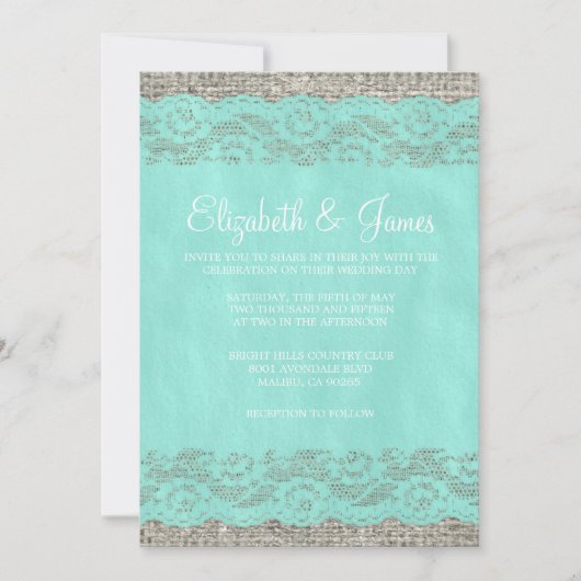 Invitations rustiques turquoises de mariage de (Devant)