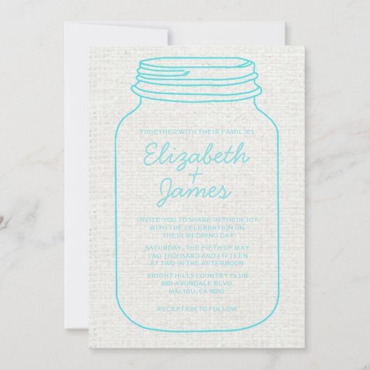 Invitations rustiques turquoises de mariage de pot (Devant)
