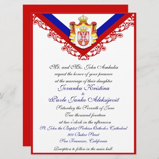 Invitations serbes faites sur commande de mariage (Devant / Derrière)