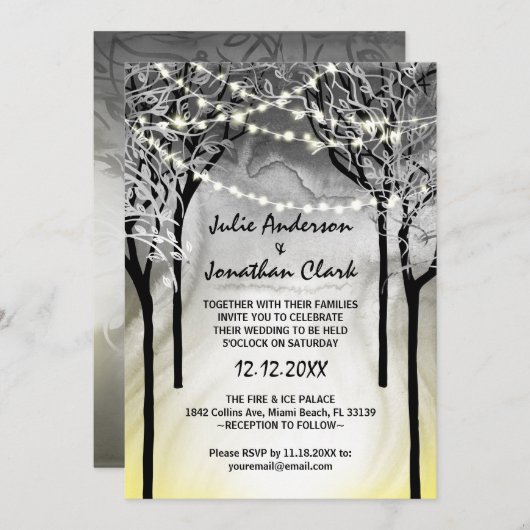 Invitations Silver et Gold Fire et Ice Wedding (Devant / Derrière)
