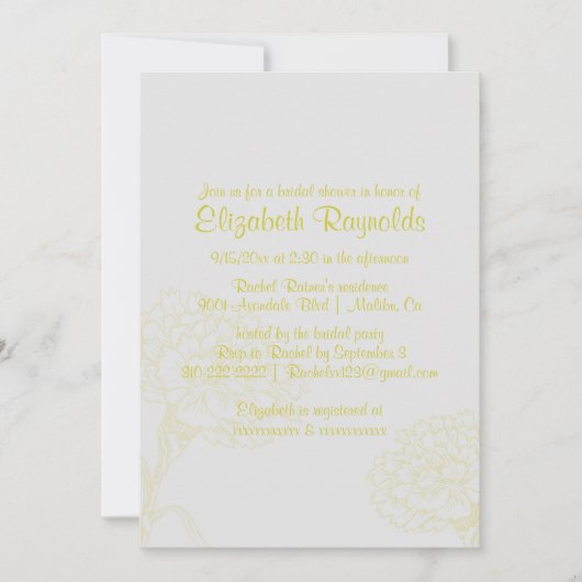 Invitations simple de douche nuptiale jaune (Devant)
