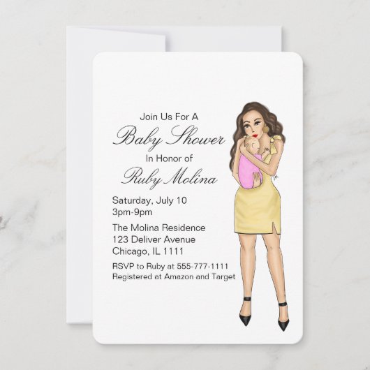 Invitations simple rose bébé fille douche (Devant)