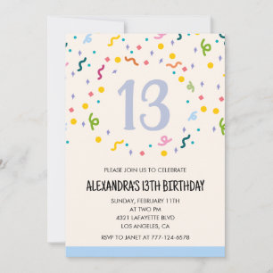 Invitations simples 13ème anniversaire Confetti Mo