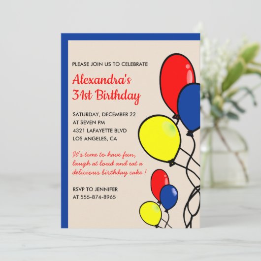 Invitations simples 31e anniversaire Ballons (Debout devant)