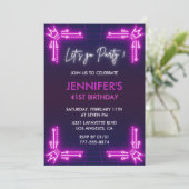 Invitations simples 41e anniversaire Girl Pink Neo (Debout devant)